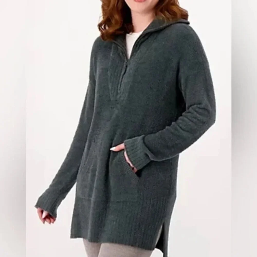 Barefoot Dreams Green Cozy Chic Lite Half Zip Tunic Sweater 1X Comfy